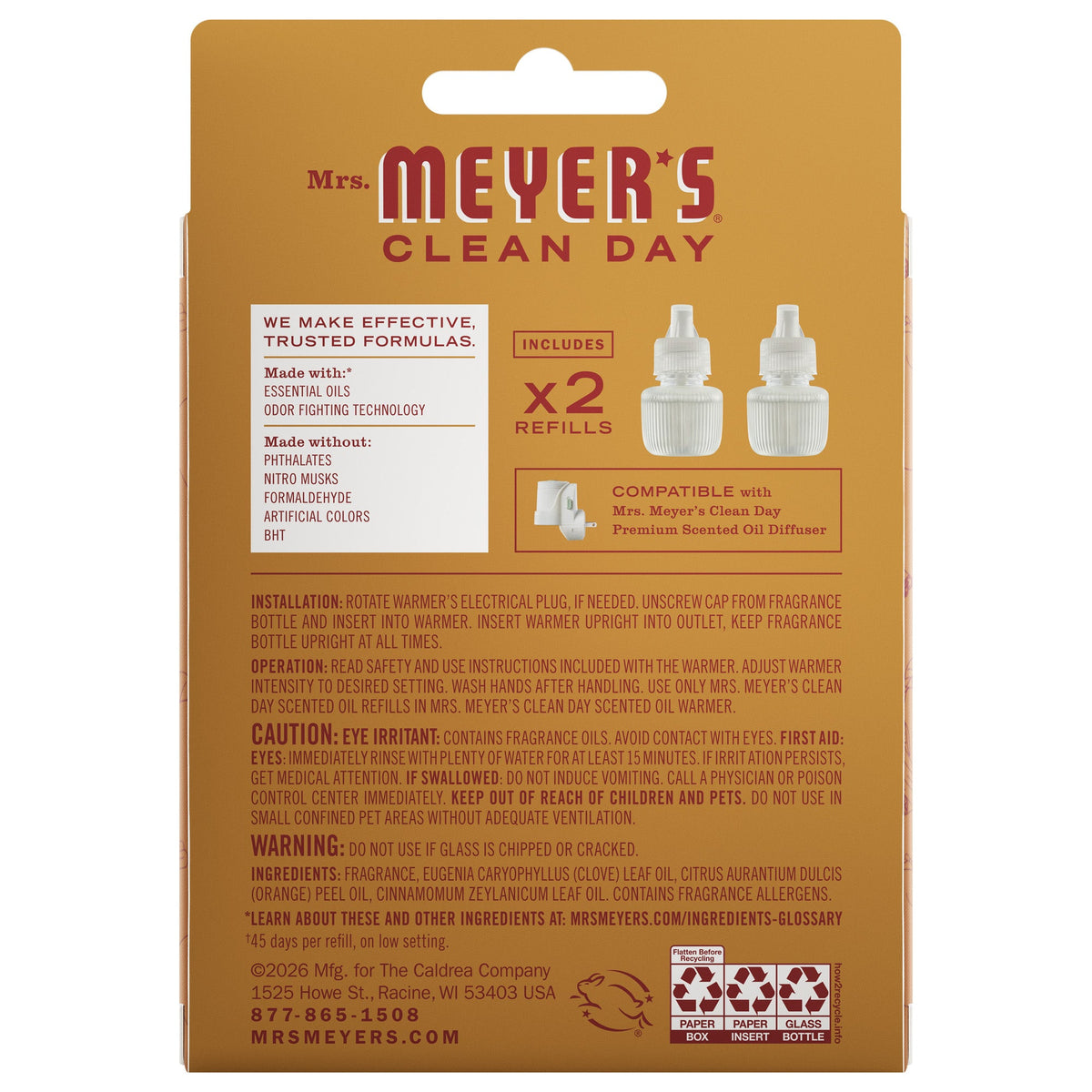 Convenient Apple Cider Plug In Scented Oil Refill, 2-Pack